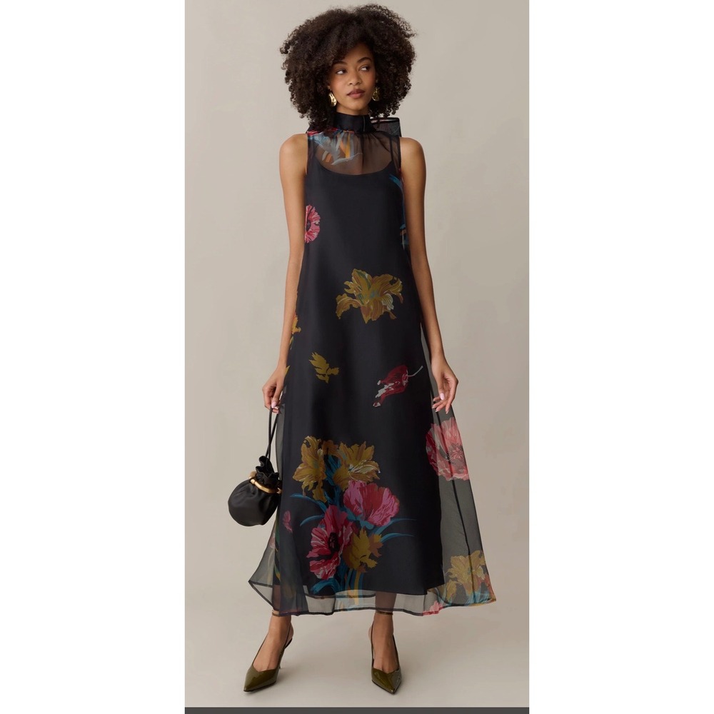 Few Moda CAARA Black Floral Sheer Overlay Maxi Dress Sleeveless C25WDRP0152SC S